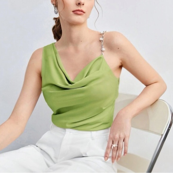 Luxe chain detail asymmetrical neck cami top - Picture 11 of 14